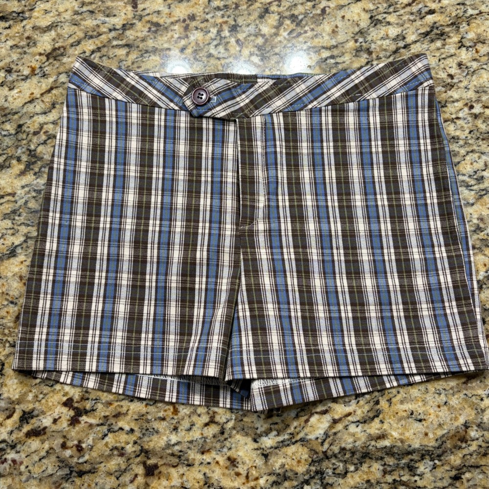 I.L.U. Plaid Shorts Brown Blue Checkered‎ Vintage Y2K Made in USA Womens Size M